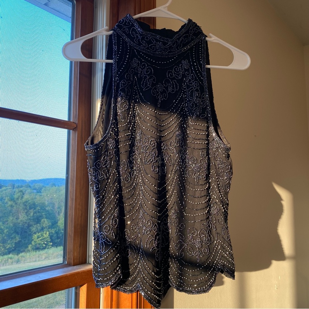 Vintage Silk Beaded High-Neck sleeveless blouse